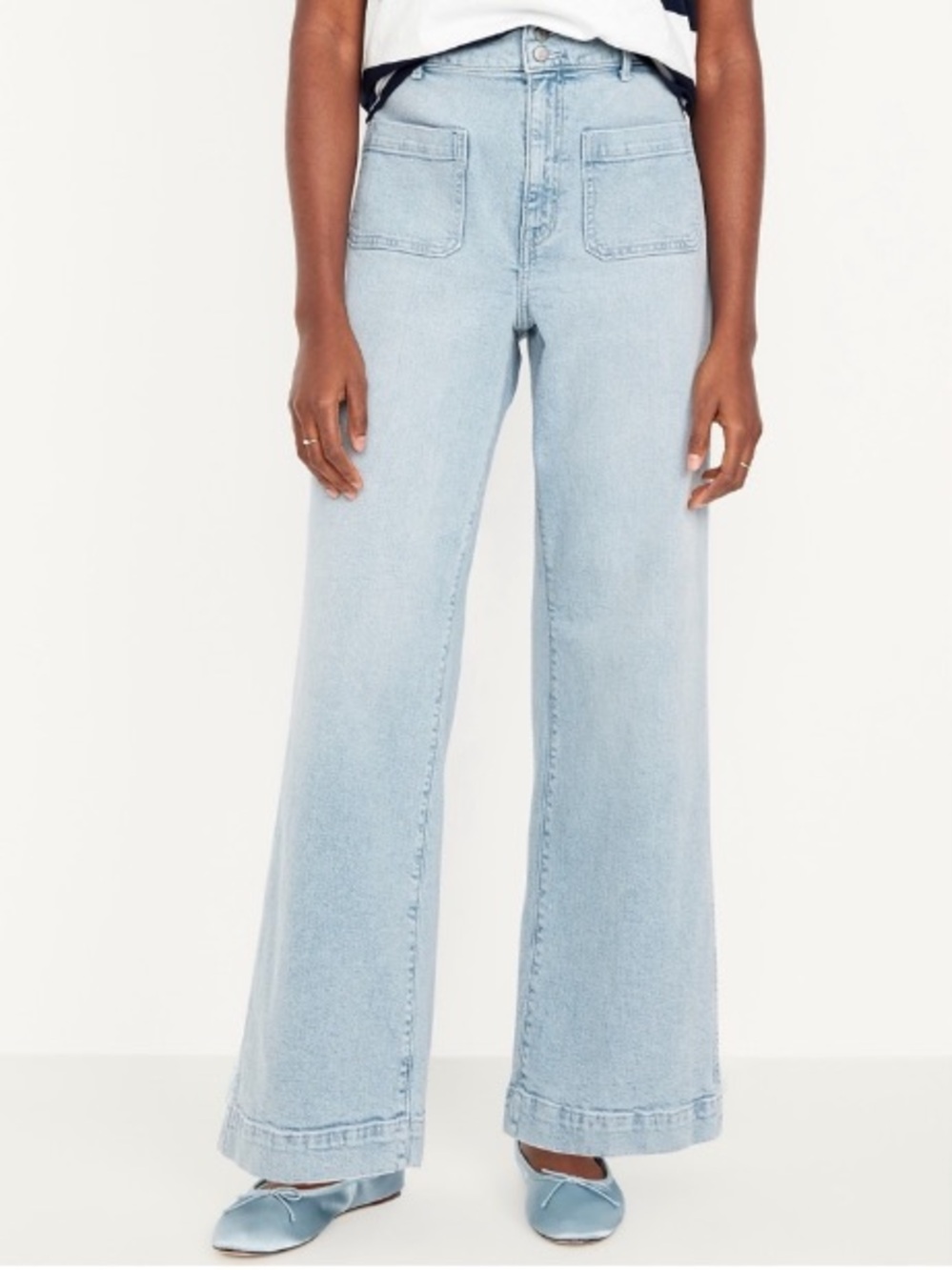 Old Navy Wide Leg Mariner Jeans Light Blue 14 Extra High Rise Patch Pockets